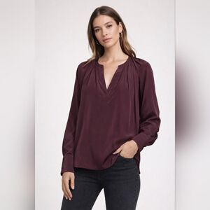A.L.C. Burgundy Silk Pleated V-Neck Blouse Size 6